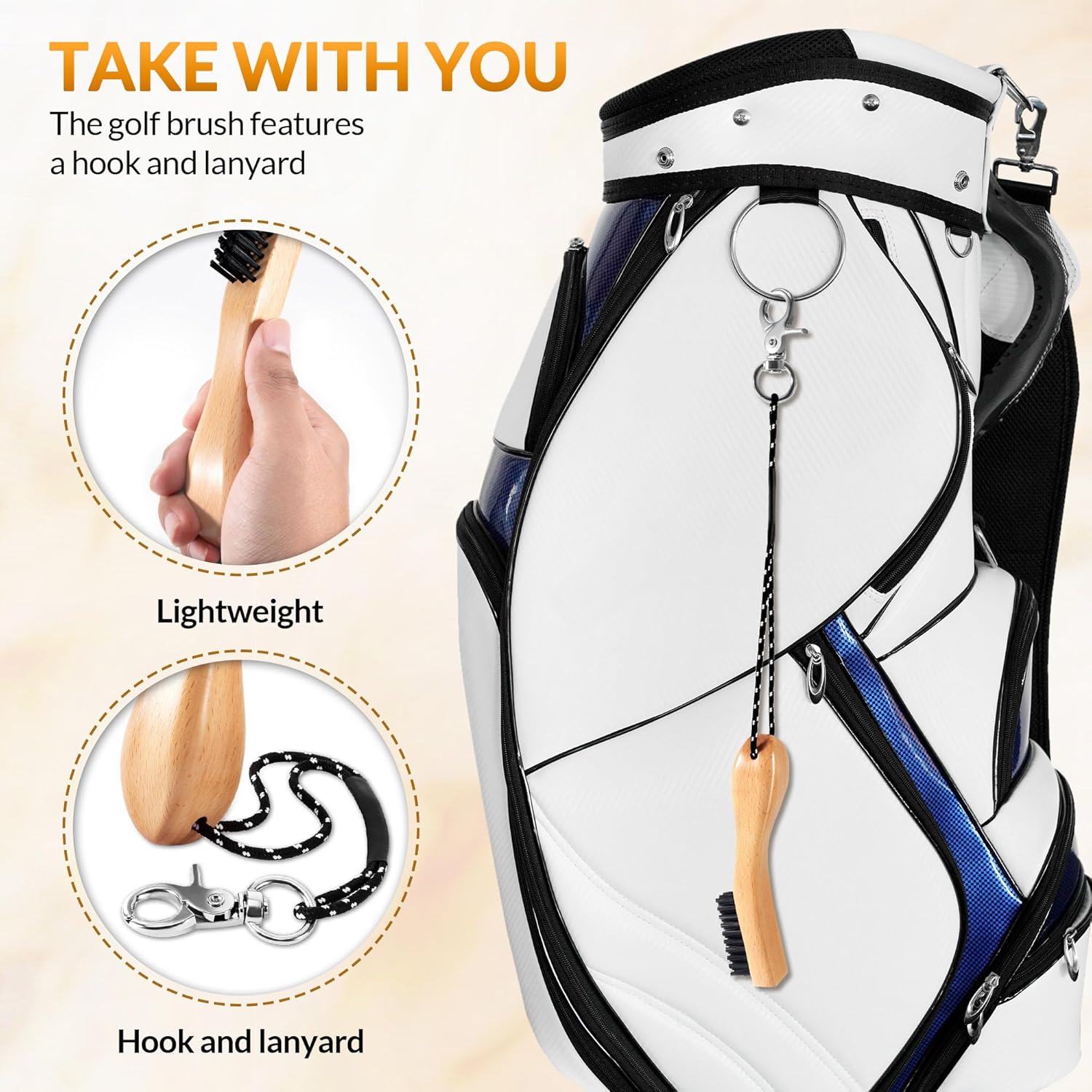 Belongtous Golf Clubs Scrub Cleaning Brush: Golf Accessories for Men Women Golfers - Nylon Bristle Beech Wood Brush Groove Cleaner with Nylon Rope & Hooks - Image 4