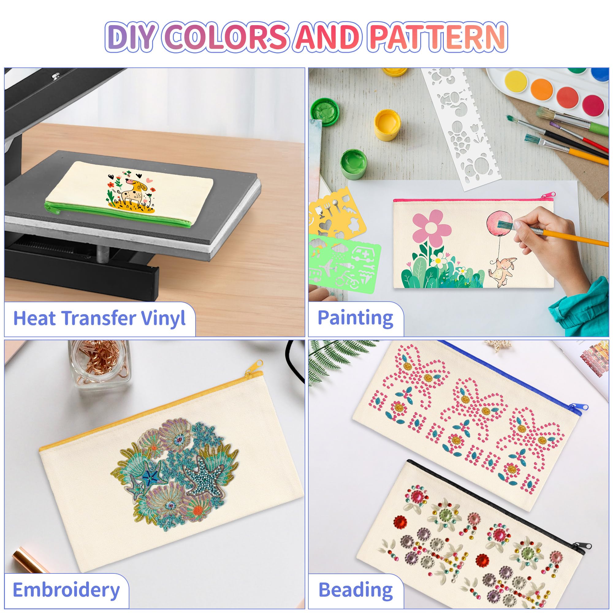 24 Unidades de lápices de Tela para Manualidades, Estuche de Lona para Pintar, 24 lápices de Colores, 20 Plantillas de Pintura DIY, Bolsa de Tela en Blanco para Bolsa de cosméticos para Pintar