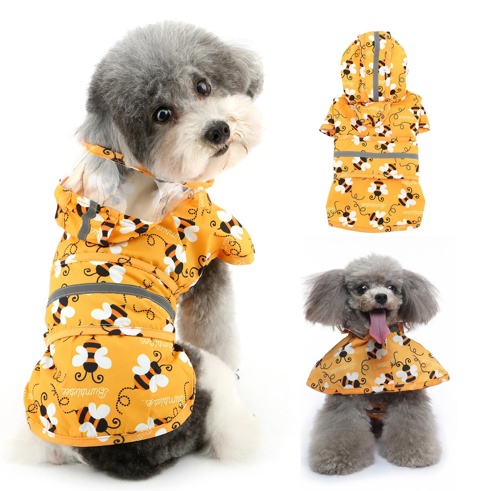 Ranphy Cute Dog Rain Jacket Slicker Poncho Pet Raincoat with Clear Hood for Small Medium Dogs Reflective Waterproof Lightweight Leash Hole Dog Rain Coat Rainwear,Orange Bee,4XL