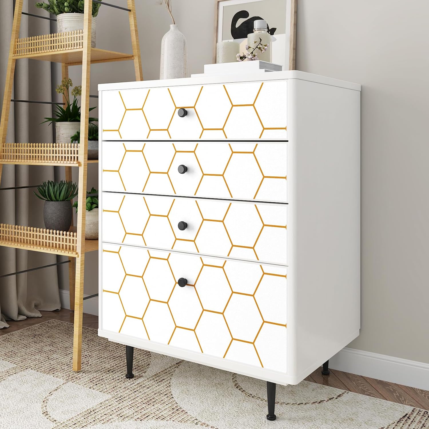 Peel and Stick Wallpaper Gold Contact Paper Hexagon Removable Wallpaper Geometric Self Adhesive Modern Trellis Vinyl 17.5"x102" Backsplash Tiles for Bedroom Bathroom Accent Wall
