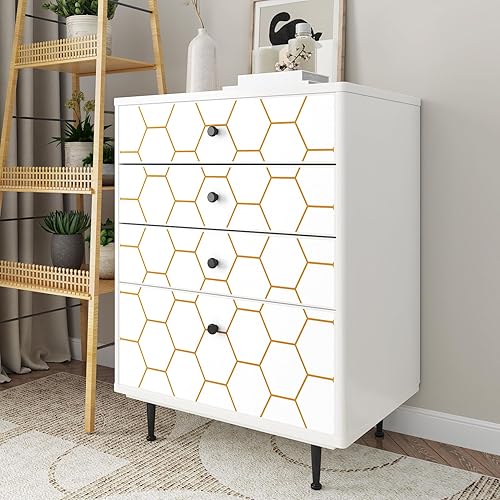 Miniatura 3 de Papel tapiz adhesivo dorado para despegar y pegar, papel tapiz hexagonal extraíble, geométrico, autoadhesivo, moderno, enrejado, de vinilo de 17.5 x