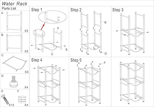 Miniatura 8 de Water Cooler Jug Rack 3-Tier Water Bottle Storage Rack 5 Gallon Jugs Water Detachable Heavy Duty Water Bottle Holder Shelf Save Spacer Easy to