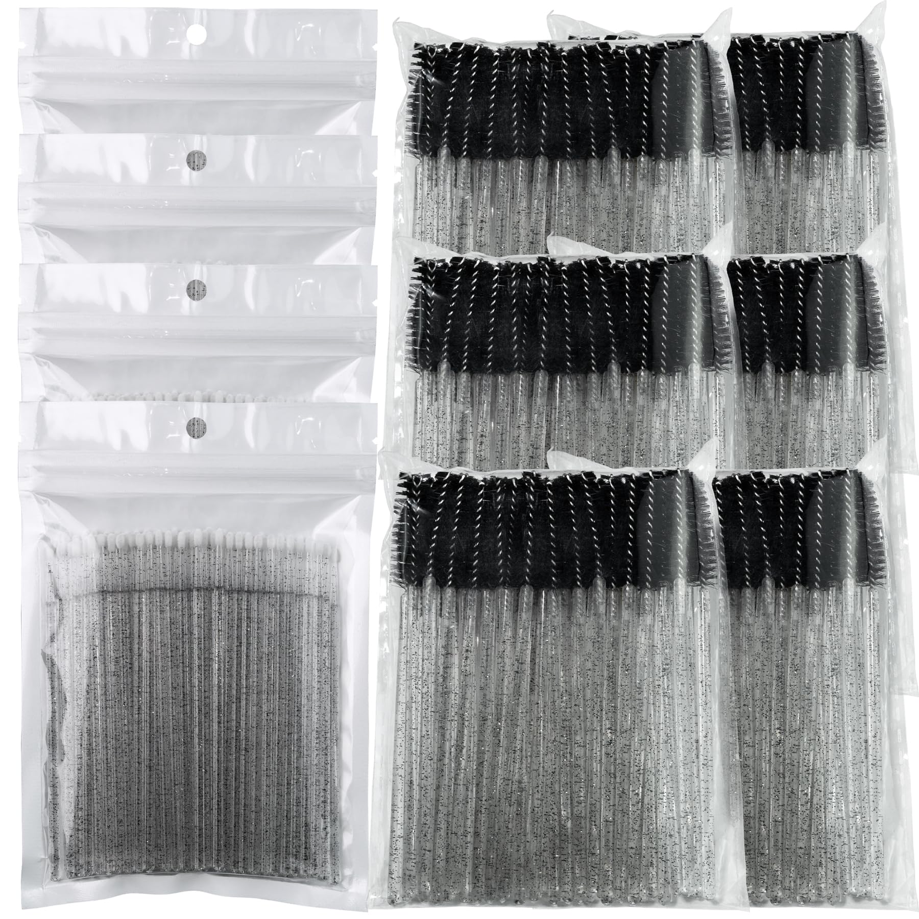 (400+300 Pieces) Black Crystal Handle - 400 Cotton Swabs + 300 Brushes for Lash Extensions Makeup (Simple Packaging)-(Crystal Black)