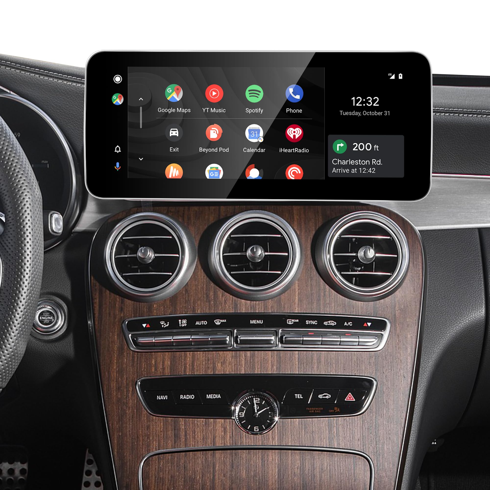 12,3-calowy ekran Android do Mercedesa klasy C W205 A205 C205 S205 NTG 5.5 CarPlay Android Auto pełny (dzielony) ekran Mirroring App Netflix Spotify TikTok nawigacja obsługa kamer pojazdów (128 GB)