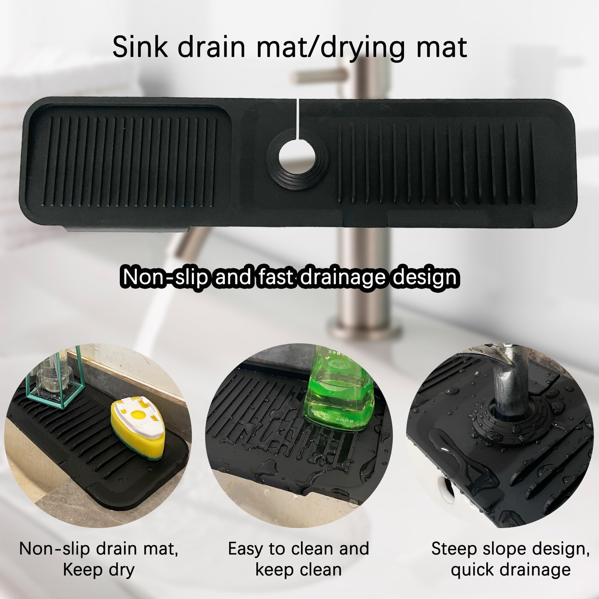 Daily Treasures Tapis De Robinet En Silicone à Bord étroit Pour évier De Cuisine, 45 X 10 Cm, Tapis Récupérateur D'eau Incliné à 5°, Tapis De Rangement Pour évier De Cuisine, Salle