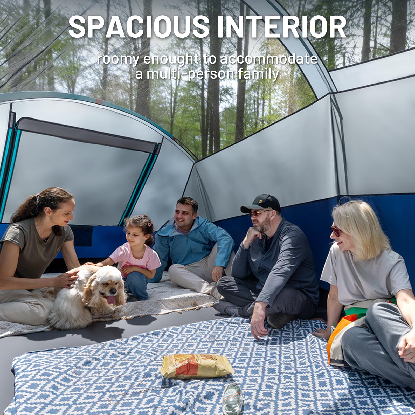 TIMBER RIDGE Familien-Campingzelt für 8 Personen mit Bildschirmraum, doppellagig, wasserdicht, wetterbeständig, großes Tunnelzelt mit Regenfliegen-Tragetasche, großes Familienzelt für Partys im Freien