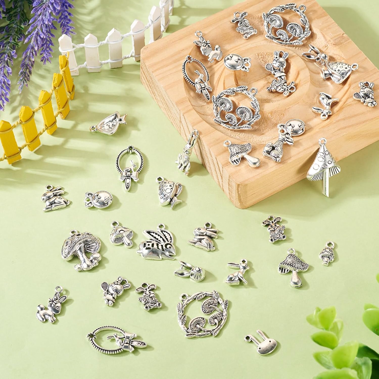 Craftdady 114Pcs Tibetan Style Rabbit Mushroom Alloy Pendants Tibetan Antique Silver Rabbit Charms Mushroom Metal Dangle Charms for DIY Earring Bracelet Keychain Lanyard Jewelry Making Hang Ornament - Image 5