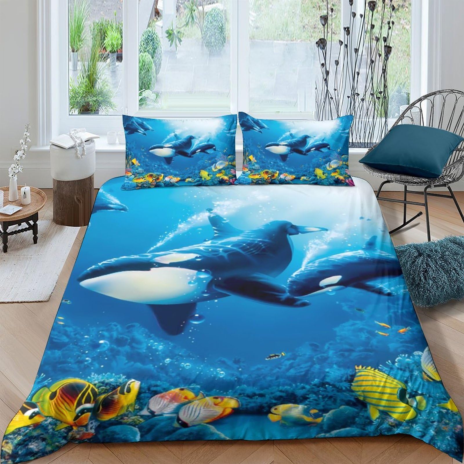 Ctjqhvkz Style-5 3D Printed Ocean Dolphin Fitted Sheet Microfiber Soft Breathable Underwater Whale Mattress Cover For Bedroom Dorm Decor Single（135X200cm）