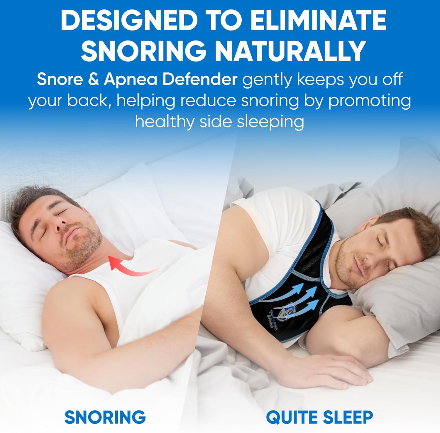 Snore & Apnea Guard - Anti Snoring Sleep Position Trainer for Sleeping On Your Side and Improving Quality of Sleep, Adjustable Sleep Positioner Vest, Prevent Back Sleeping and Promote Side Sleeping