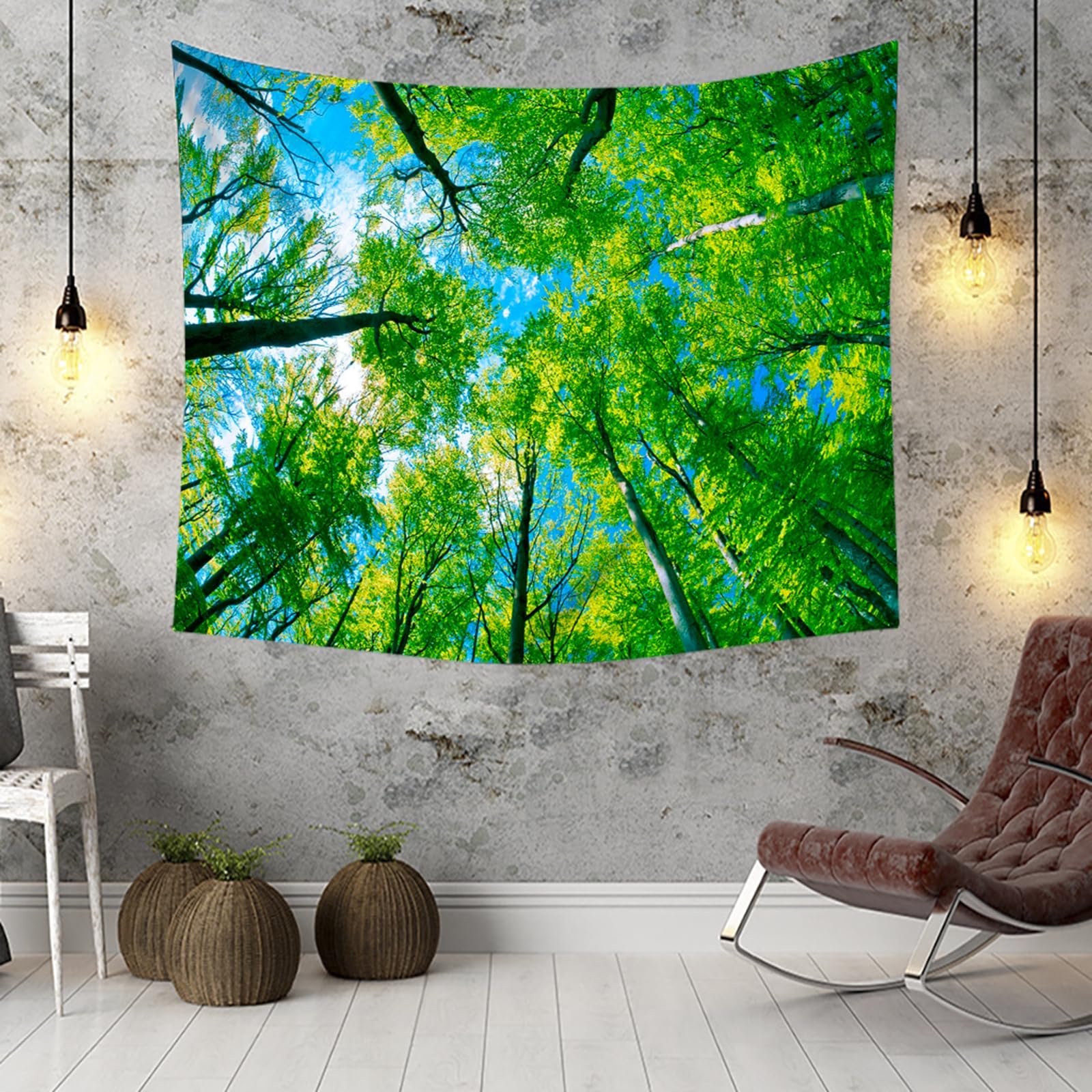 RDSGYZ Wandvorhang mit Motiv Natur, Wandteppich Wandtuch Groß 350x256CM Blauer Himmel und Bäume Wandbehang Wandteppiche Wanddeko für Schlafzimmer Kinderzimmer