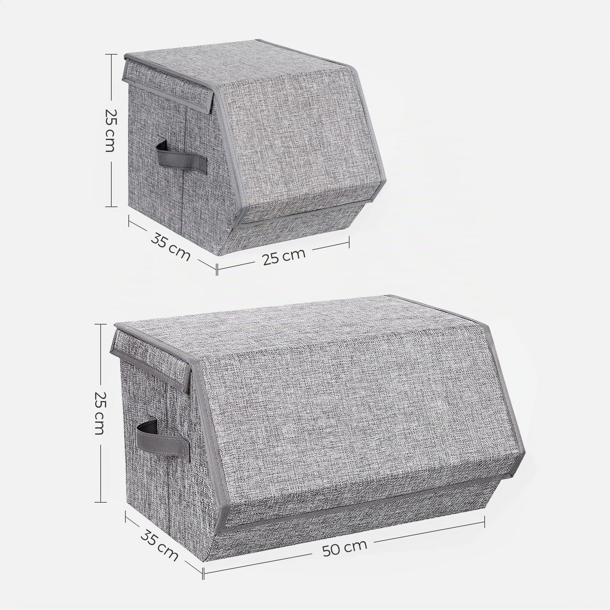 SONGMICS Scatole Portaoggetti Impilabili, Set di 3 Contenitori con Coperchio, Cornice di Metallo, Chiusura Magnetica, per Vestiti Giocattoli Libri, Grigio RLB12GY