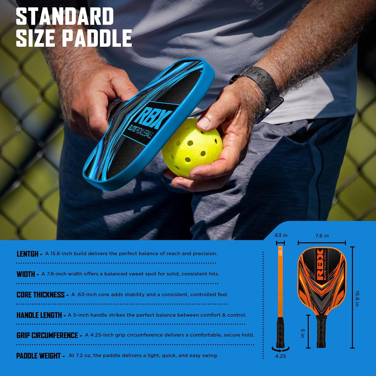 RBX Elite Pickleball Set, Complete Kit with 2 Paddles & Balls, Premium Materials, Easy Grip Handle, Great for All Levels