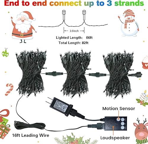 Miniatura 7 de Toodour Tira de 200 luces LED de Navidad de 82 pies para exteriores e interiores con música, sensor de movimiento, luz multicolor para árbol,