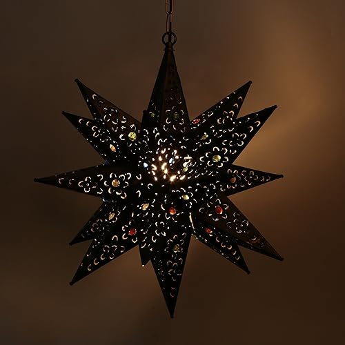 Miniatura 2 de Luz colgante de estrella de hojalata morava de 18 pulgadas - corte de flores con canicas