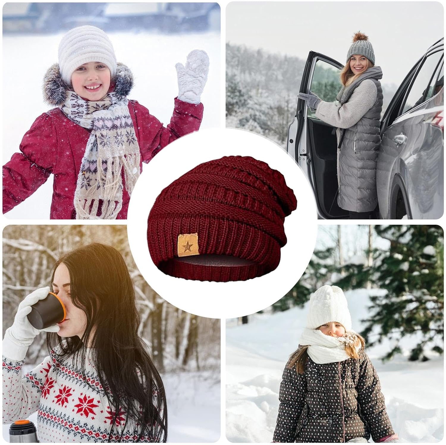 Winter Hat and Gloves for Women,Warm Knit Mittens Set,Soft Warm Knit Beanie Hat Touchscreen Gloves | for Girls Kids Running