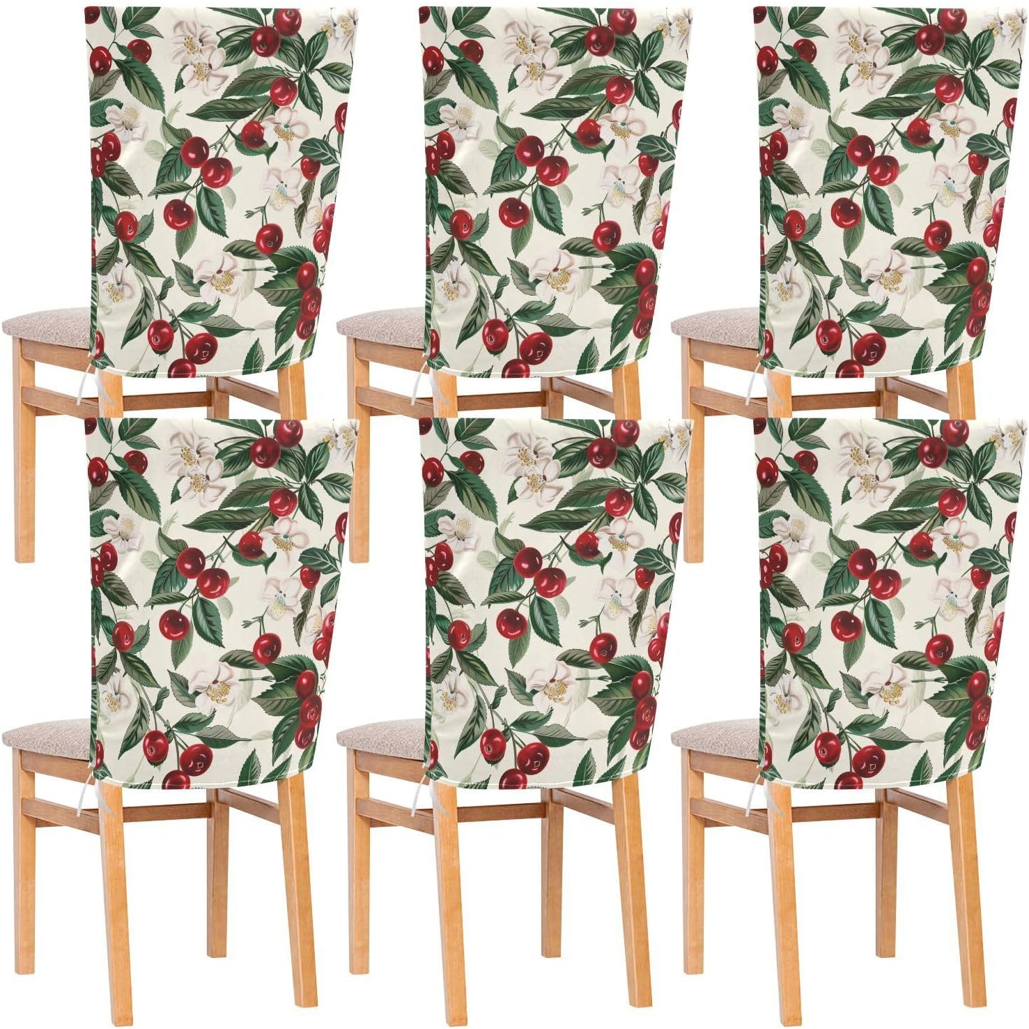 ALAZA Cherry Berries and Flowers Chair Back Cover Set of 6, Washable Reusable Removable Chair Slipcovers Decorative Chair Cover for Home Kitchen Wedding Party