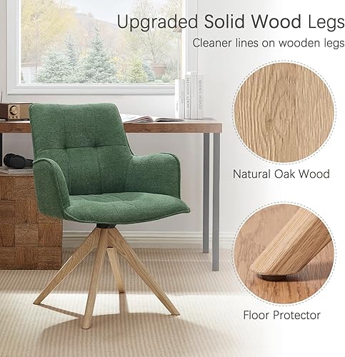 Miniatura 4 de Zouron Silla de escritorio giratoria sin ruedas, silla de oficina tapizada con patas de madera de roble, sillón moderno para espacios pequeños,