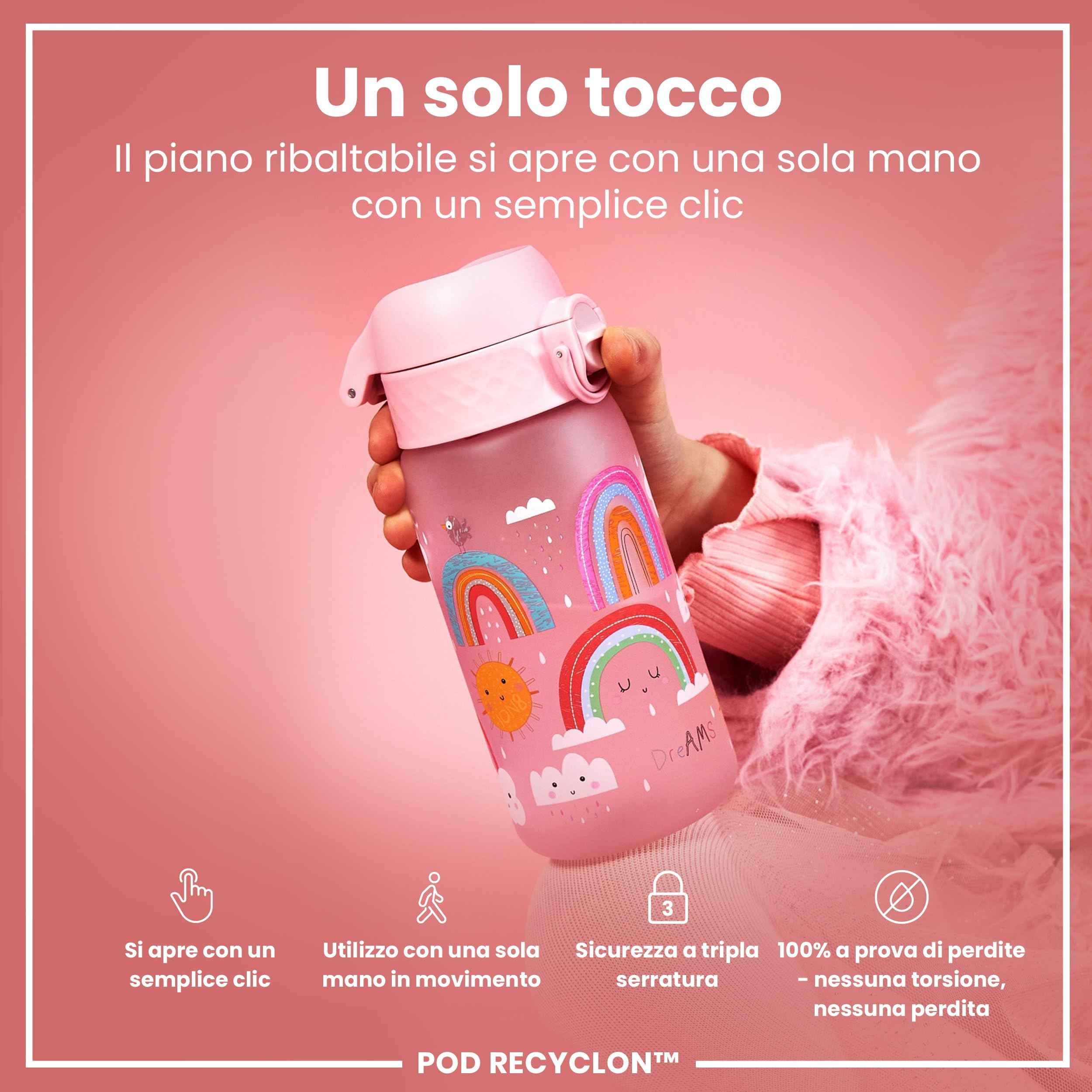 Ion8 Borraccia per Bambini 350ml a Prova di Perdite Senza BPA Lavabile in Lavastoviglie