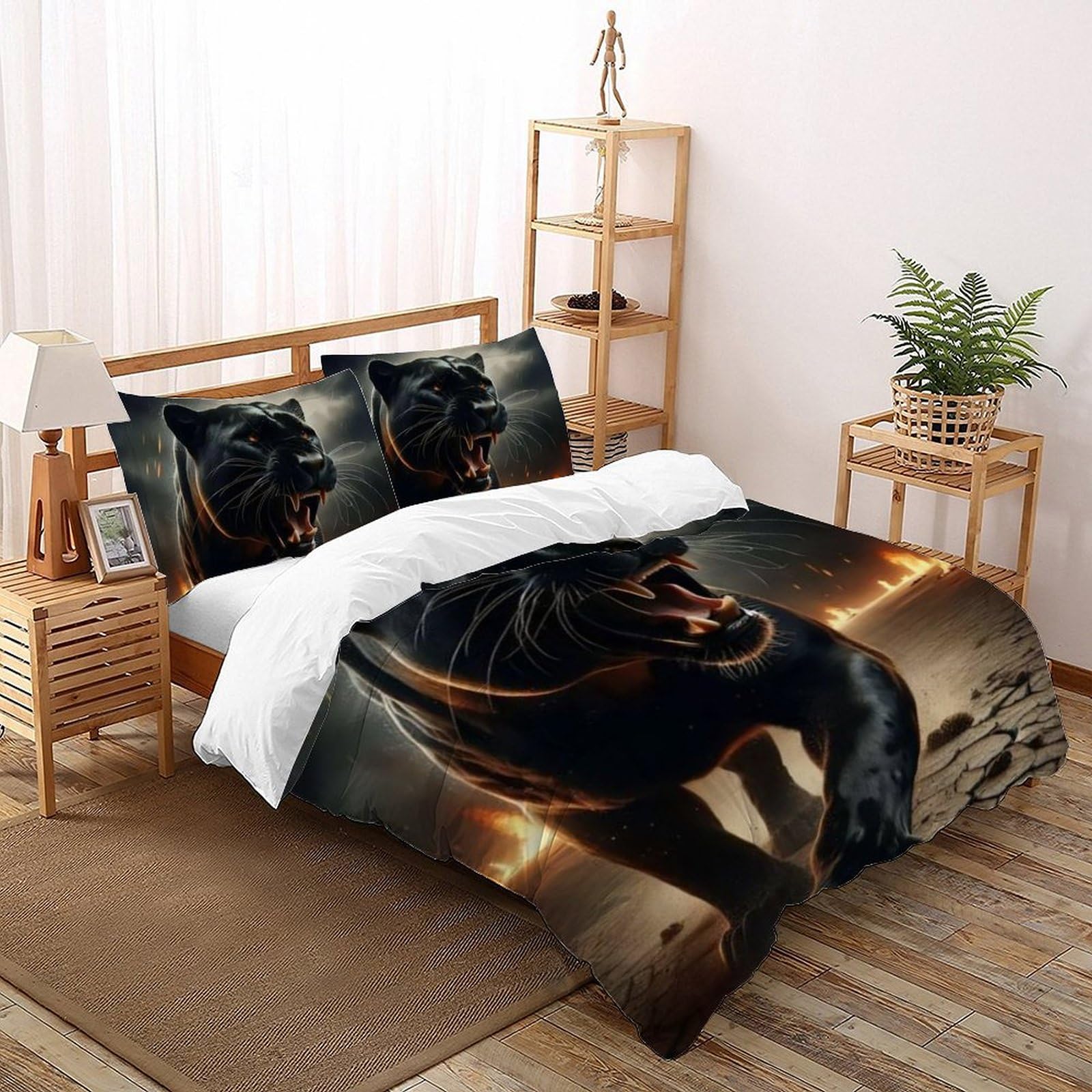Housse de couette 200x200 panthère noire en microfibre zippée pour changer de lit facilement