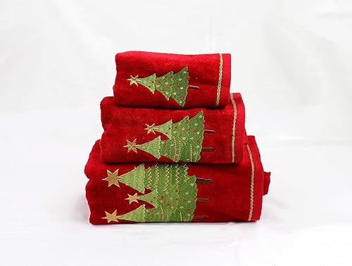 Miniatura 9 de Decoración de Navidad de alta calidad, ultra suave, 100 % algodón, bordada, juego de toallas con 3 piezas