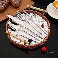 Vista 7 de JASHII Juego de cubiertos de acero inoxidable plateado de 20 piezas con mango cuadrado, cubiertos duraderos, pulido con espejo, servicio para 4
