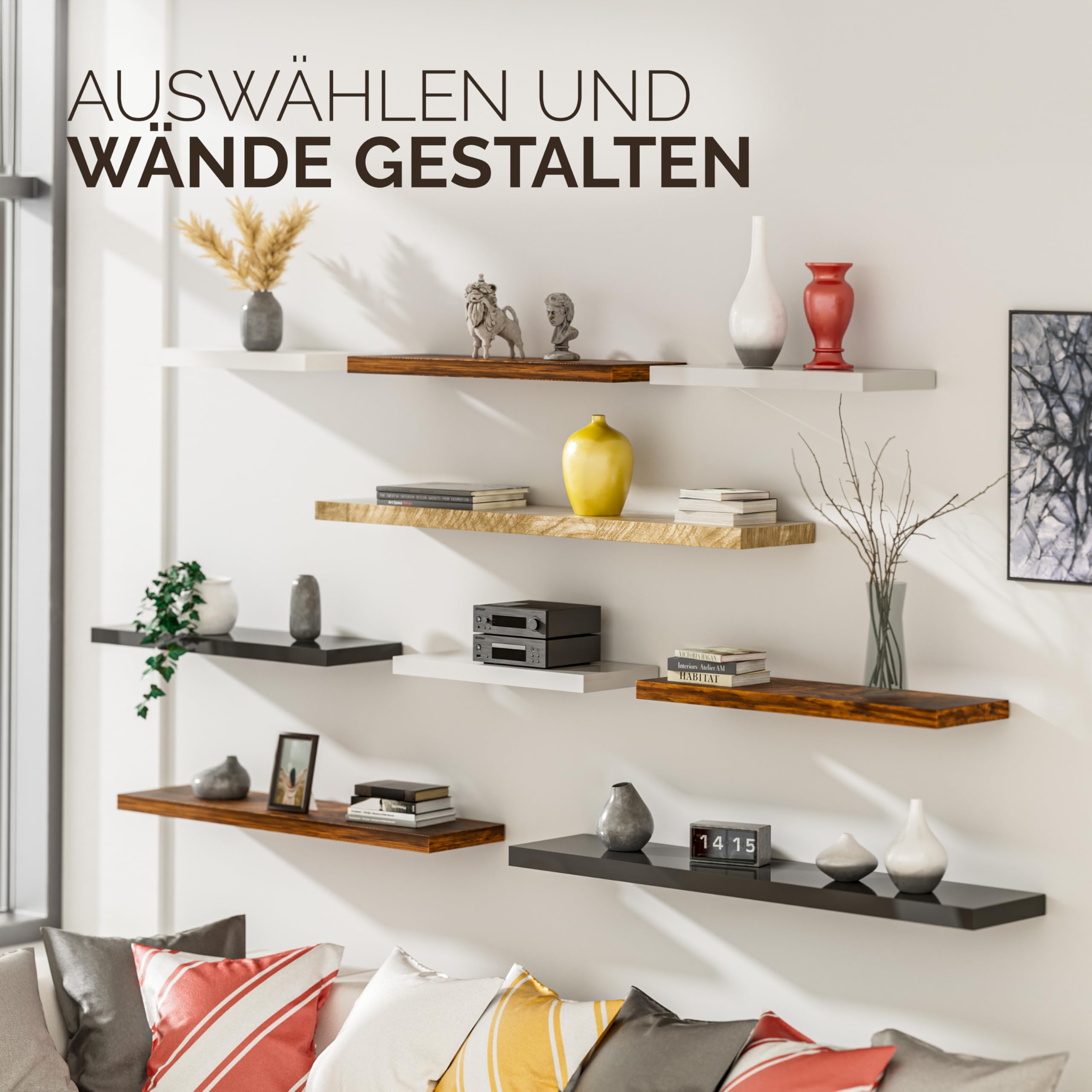 Casaria® 2X Wandregal Holz Dunkle Eiche Regal mit Halterung 15kg Tragkraft Hängeregal Küche Wohnzimmer Flur Wand Schweberegal Bücherregal Regalbrett Schwebend 90cm