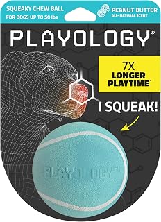 Playology Squeaky Chew Ball Dog Toy - Medium, Peanut Butter Scent