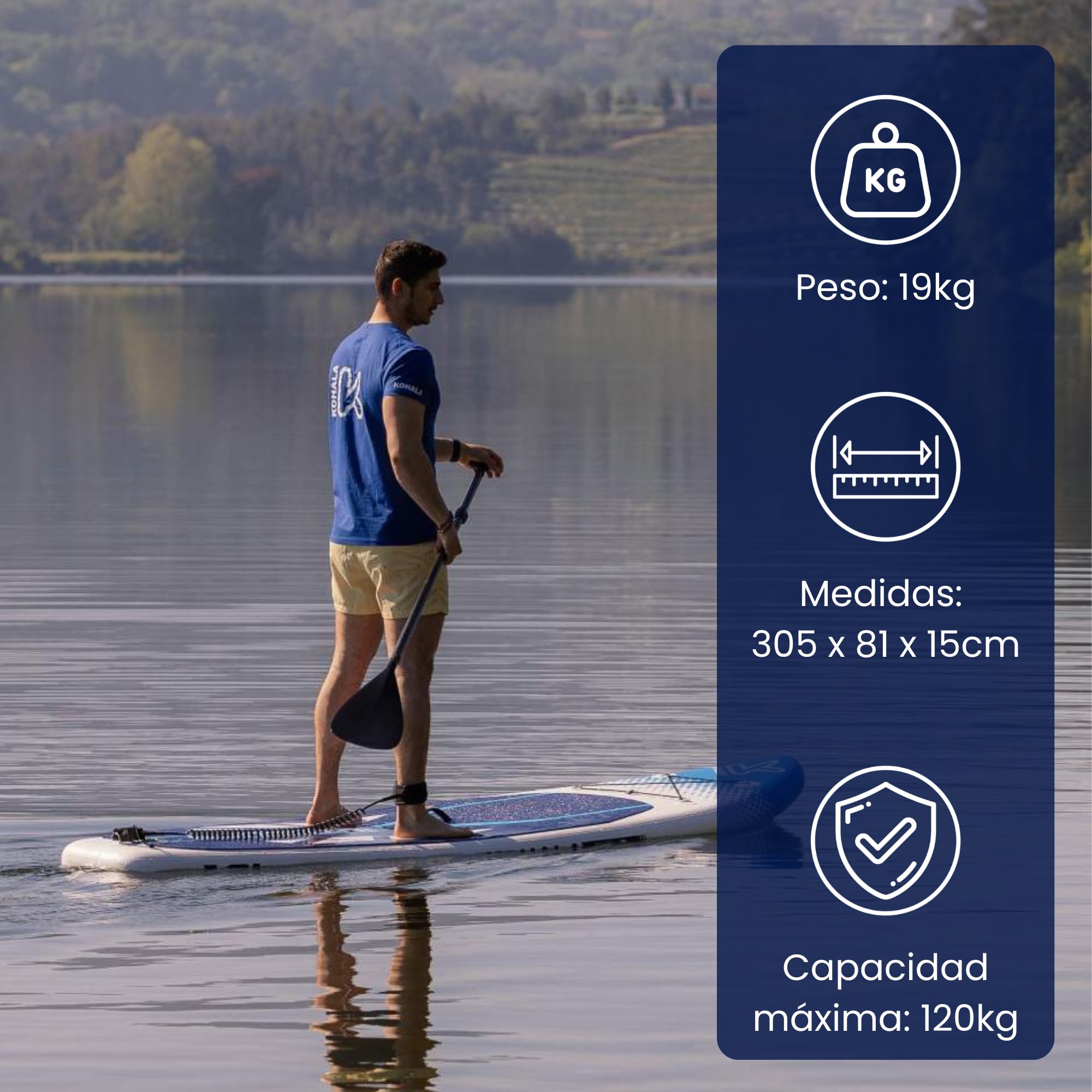 KOHALA Tabla Paddle Surf Hinchable Sunshine 10’ (305 x 81 x 12) cm | Pack Pro Completo con Remo, Bomba, Mochila, Leash y Aletas | Paddle Surf Fusion Ligera y Resistente