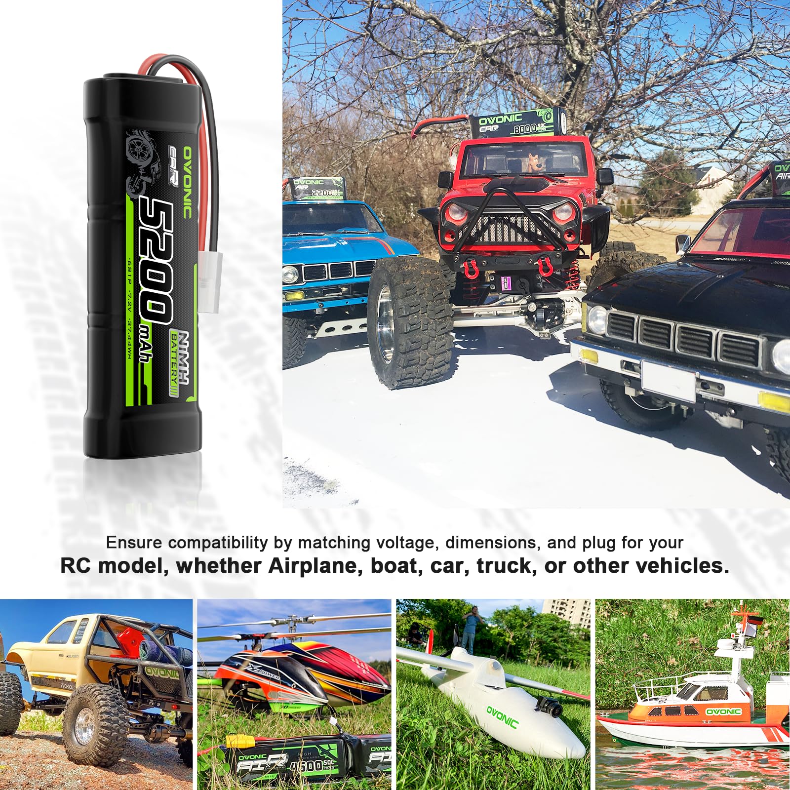OVONIC 7,2 V RC NiMH Akku 5200mAh mit TMY-Anschluss für RC Auto Truck Truggy（2packs）