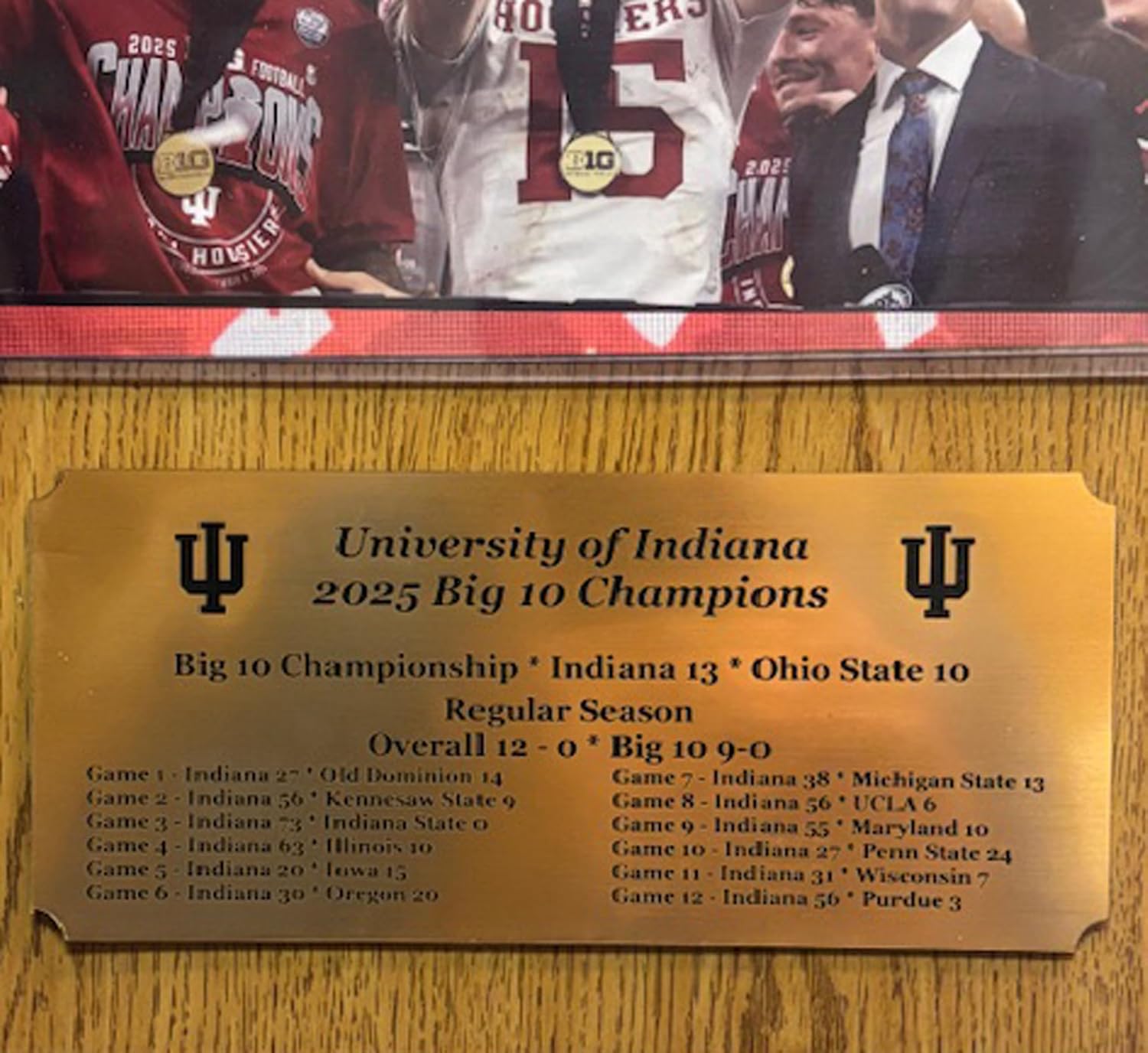 GFSF 2025 Big 10 Champions Indiana Hoosiers Sports-Fan Decorative Plaque, Optional Color, 12x15 inches (Black Marble)