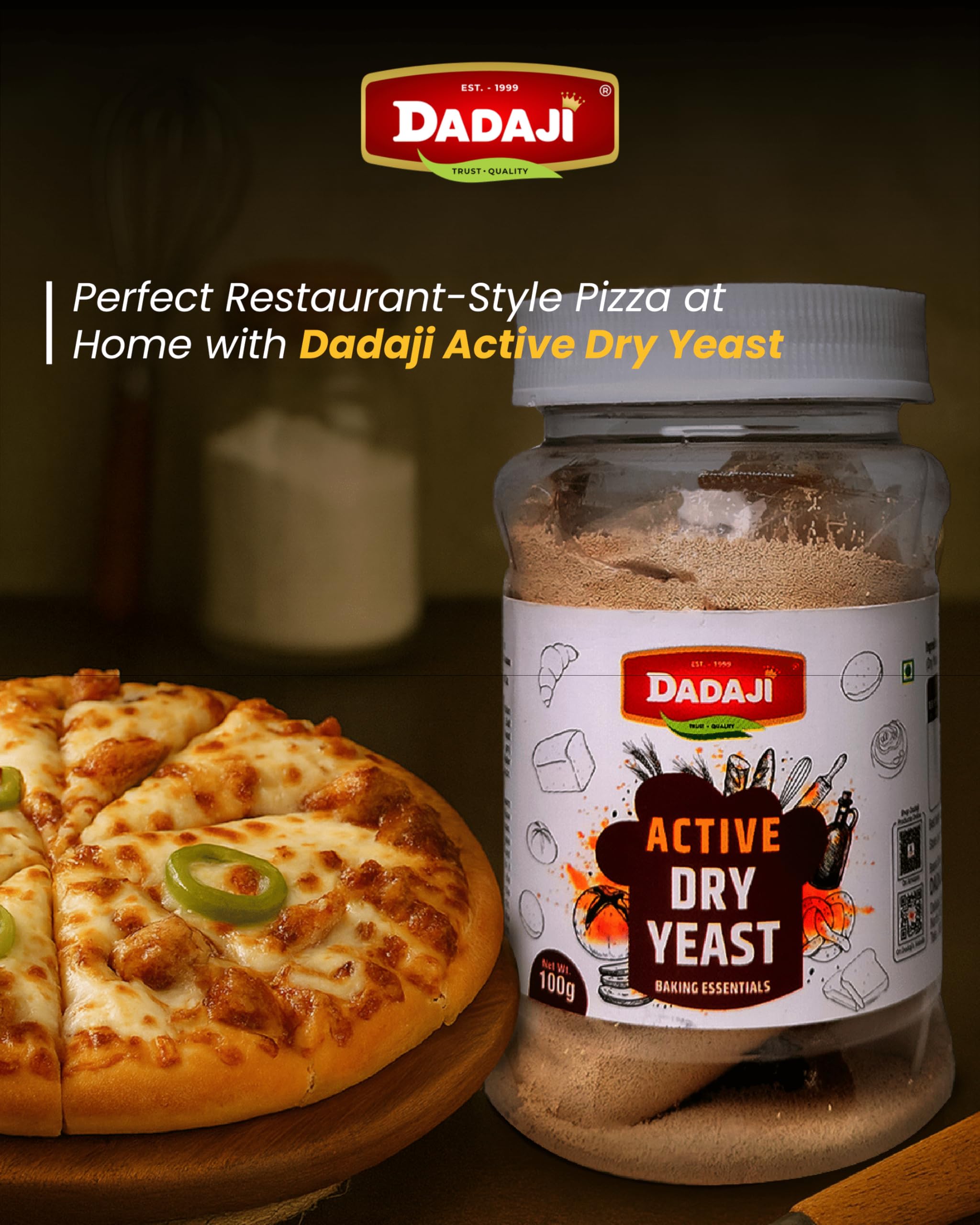Dadaji Active & Instant Dry Yeast Powder | 100g | Ideal for Baking Bread, Pizza, Cakes & Dough at Home | All Purpose Yeast | Pack of 1| With Free Spoon - Image 4 thumbnail