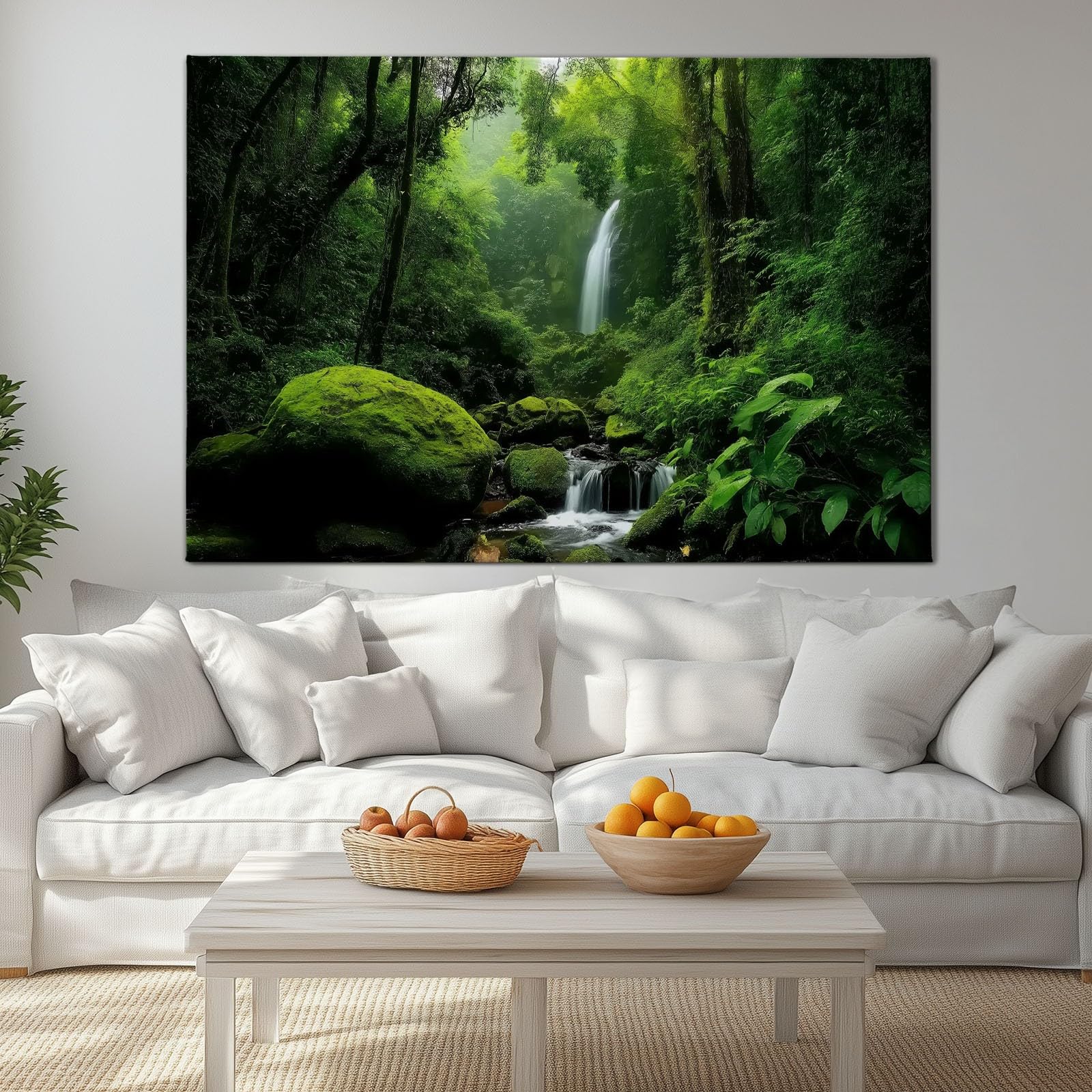 Generisch Wandbilder Wohnzimmer Groß, Leinwand Bilder mit Rahmen Tropischer Regenwald Wasserfall, Aesthetic Modern Wanddekoration für Badezimmer Wohnzimmer Flur 140x70 cm