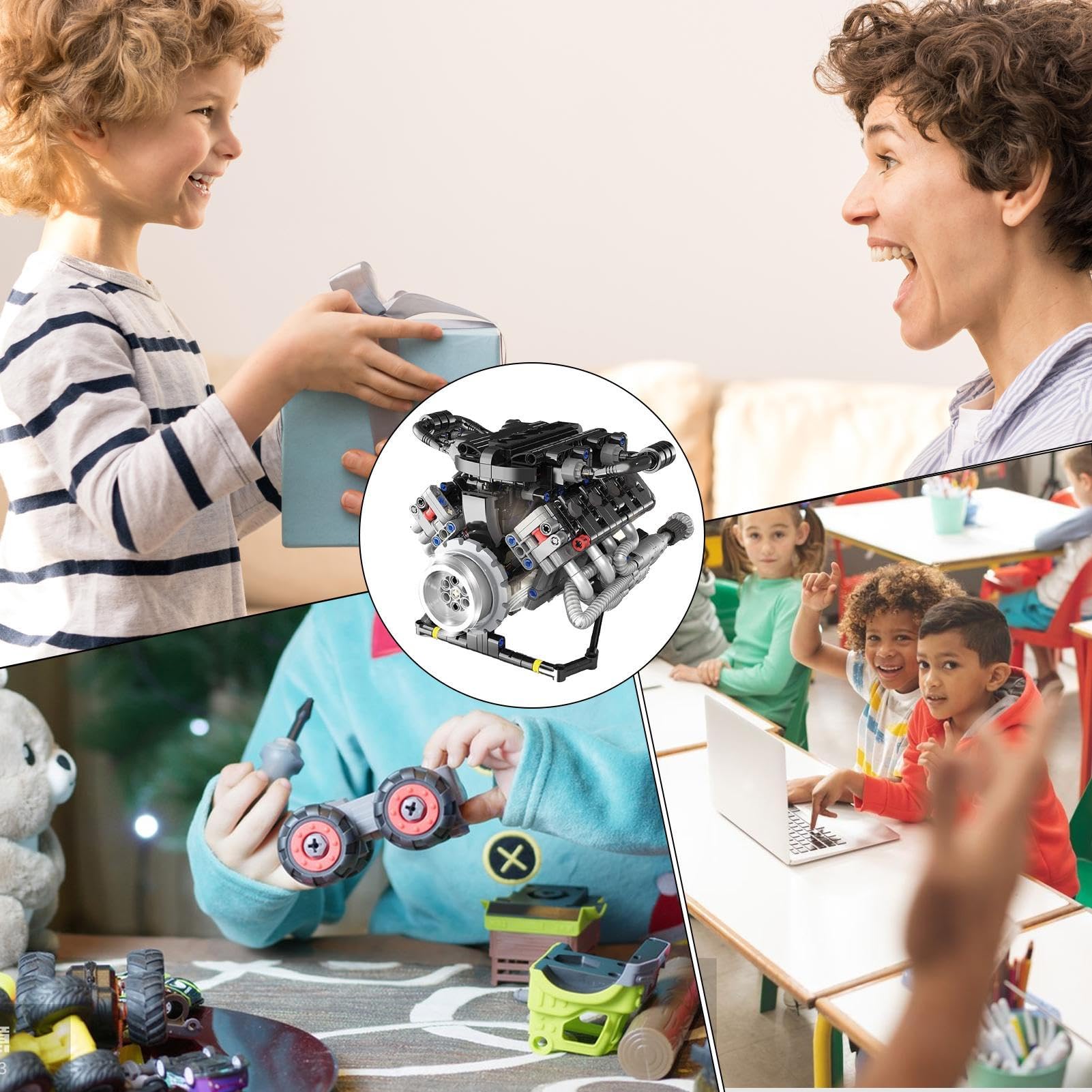 Zestaw modeli silnika, sterowany model z dźwiękiem, biurko z pilotem zdalnego sterowania, kolekcjonerskie ze światłami , zestawy klocków, do warsztatu, domu, klasy, dzieci, dorosłych, edukacji | Kolekcjonerski Gadżet na Biurko z LED i Pilotem Klocki dla H
