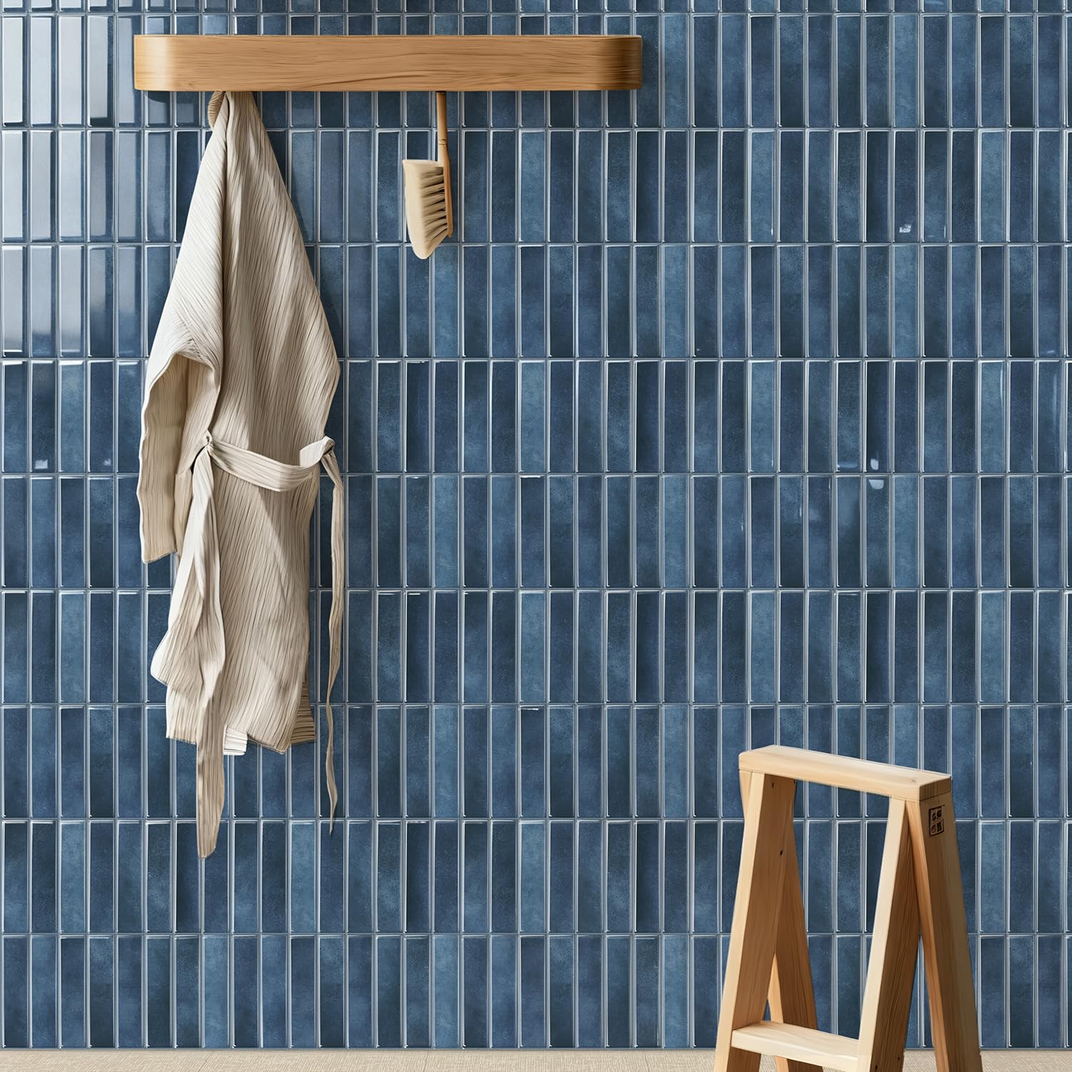 Alwayspon 10 Sheets 12inch/30.5cm 3D Self Adhesive Wall Tile Sticker Transfers, Peel and Stick Waterproof Splashback Stick on Tile Decals for Kitchen Bathroom Wall, Retro Blue โ image 1