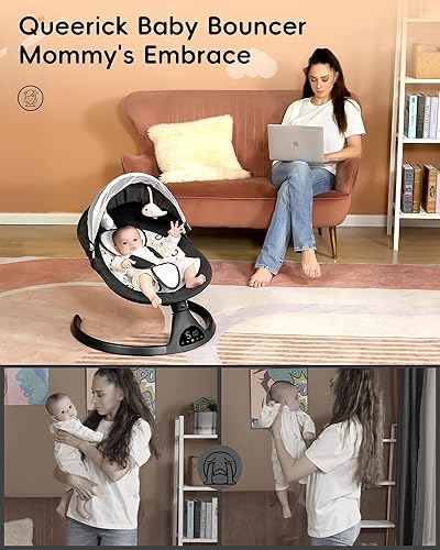 Miniatura 4 de Queerick Columpio para bebés y niños pequeños, portátil, función de sincronización de oscilación, 5 velocidades, Bluetooth, pantalla táctil, altavoz