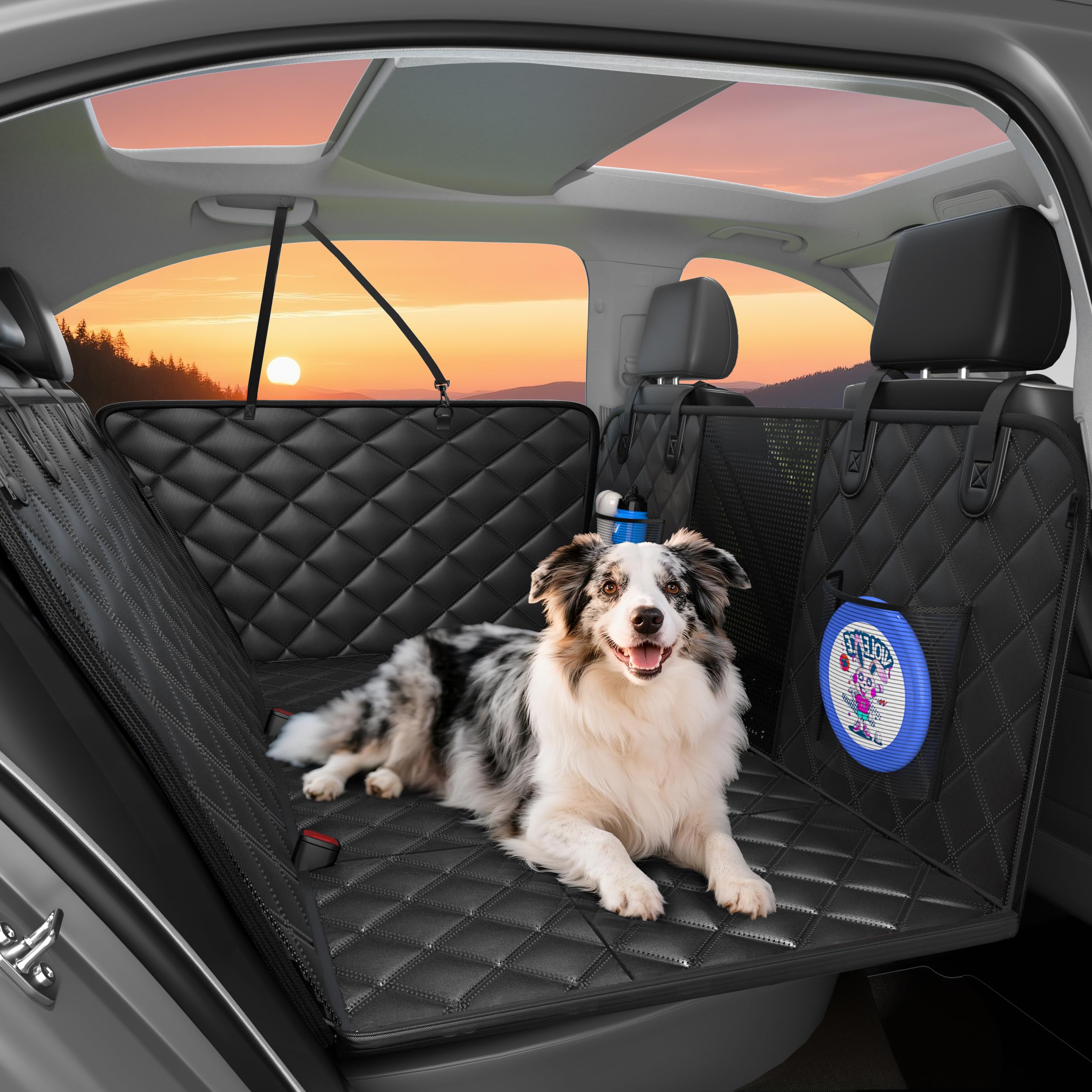 Dog Car Seat Cover for Back Seat, Hard Bottom Back Seat Extender for Dogs - Supports 400lbs,New Waterproof, Scratch Resistant, Anti Slip Portable Dog