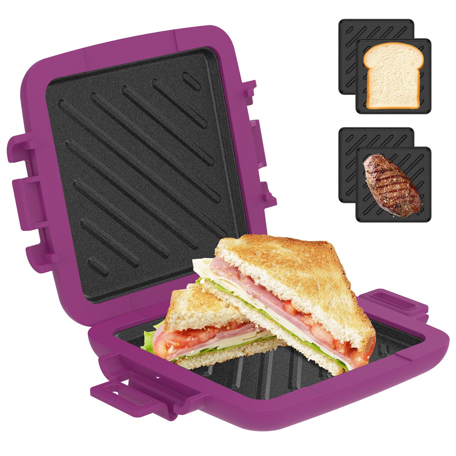 Cbwerbb Purple Microwave Toastie Maker,Microwave Toastie Sandwich Maker,Thicken Silicone Microwaveable Cookware, Heatwave Technology Non-Stick Plates Wireless For Cooking Delicious Crispy Sandwiches(Purple)