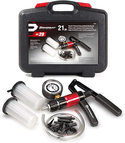 Powerbuilt Juego de Bomba de Vacío con Mangueras, Componentes de Reparación y Sistemas Hidráulicos, Mangueras, Depósito y Adaptadores, Purga de Aire