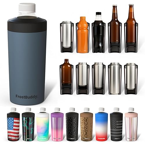 Universal Buddy XL Can Cooler by Frost Buddy - Fits 12-ounce, 16-ounce, 20-ounce, and 24-ounce Cans and Bottles - Keep Your Drinks Refreshingly Chilled for over 12 hours Charcoal