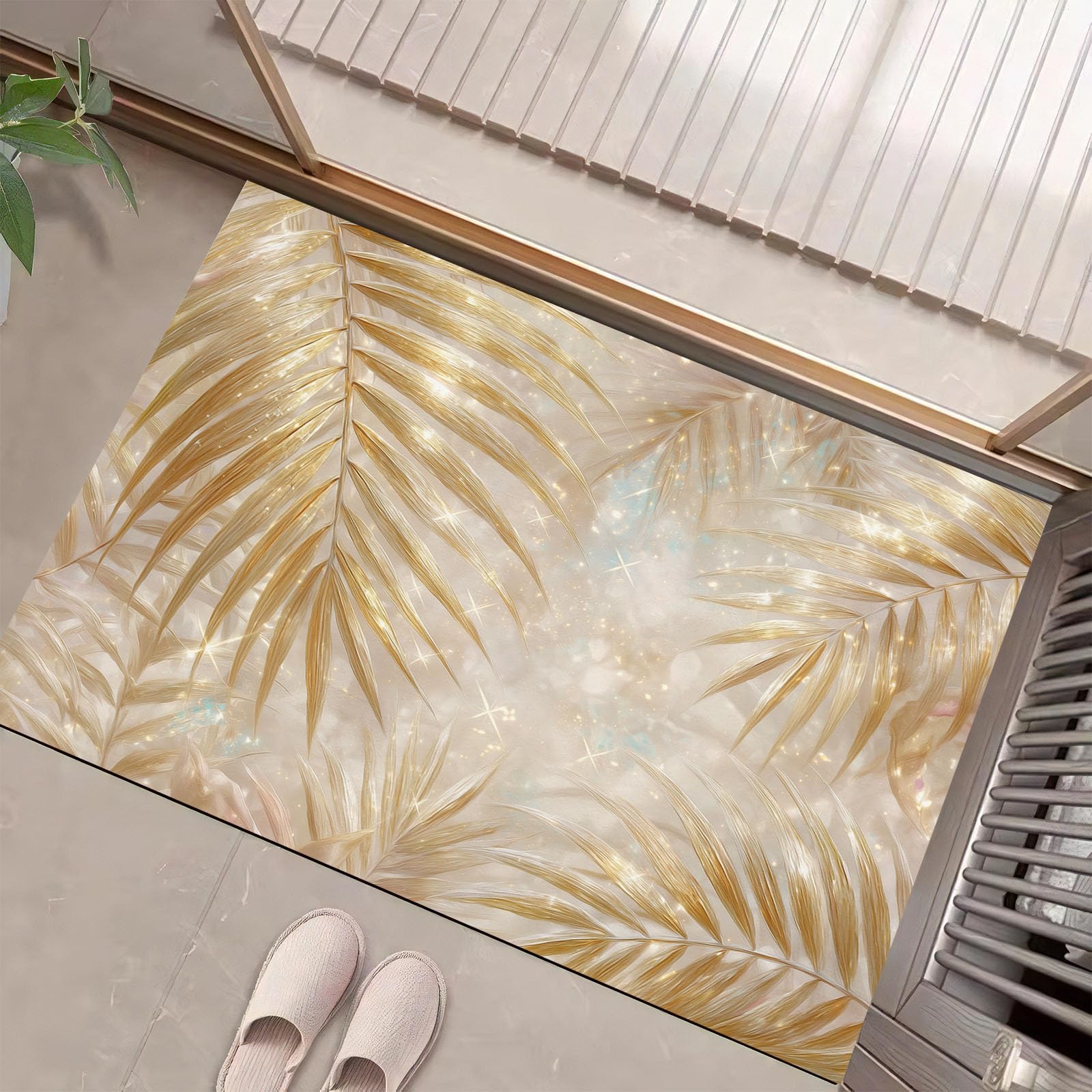 Paillasson feuilles de palmier scintillant pour sublimer l'entrée et la chambre