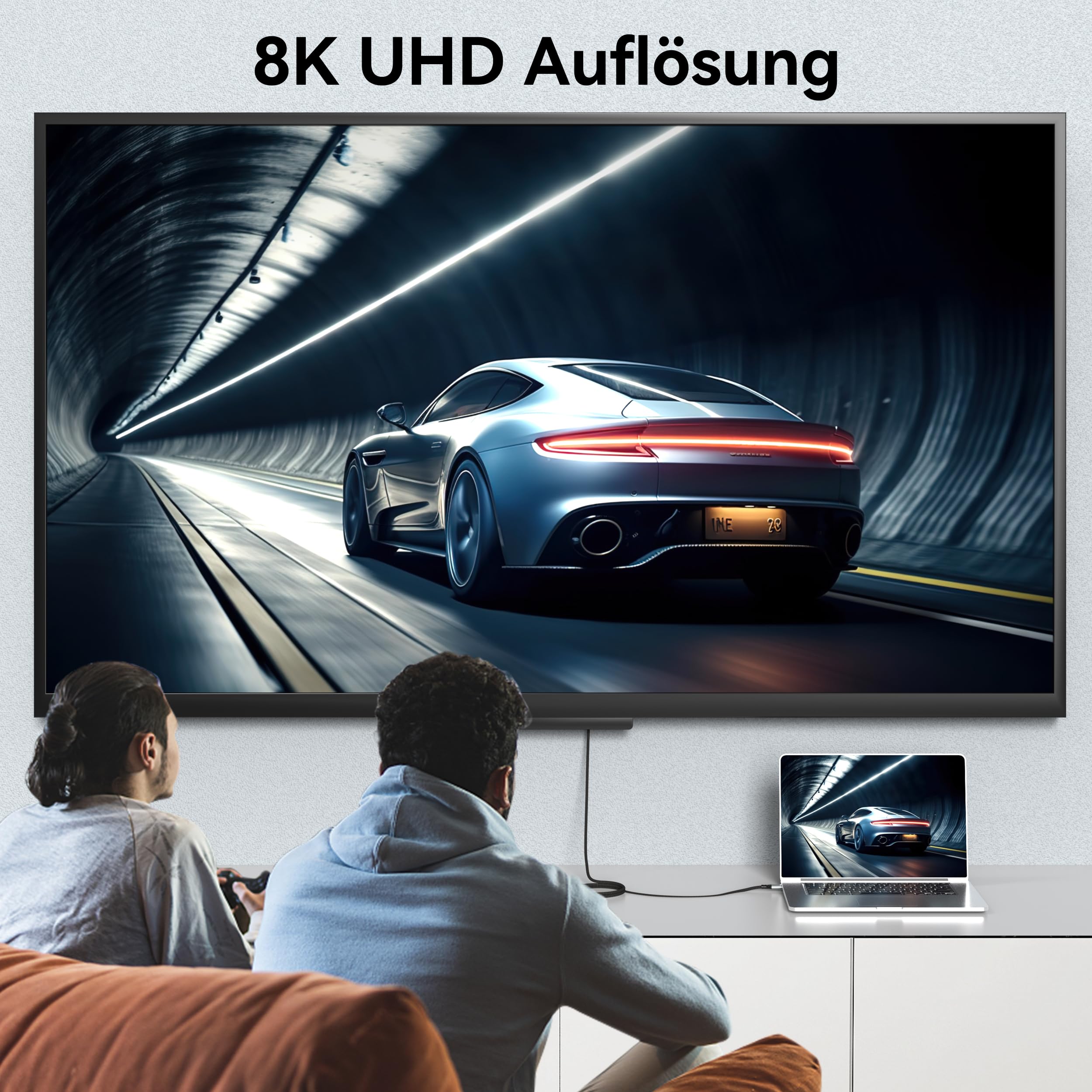 USB C auf HDMI 2.1 Kabel 3M 8K@60Hz, USB Typ C zu HDMI 8K UHD Kabel HDR HDCP 2.3 Thunderbolt 4/3 kompatibel für iPhone 15 Pro MacBook Pro/Air, iPad Pro/Air, Galaxy S23, TV, HUAWEI, Tablet