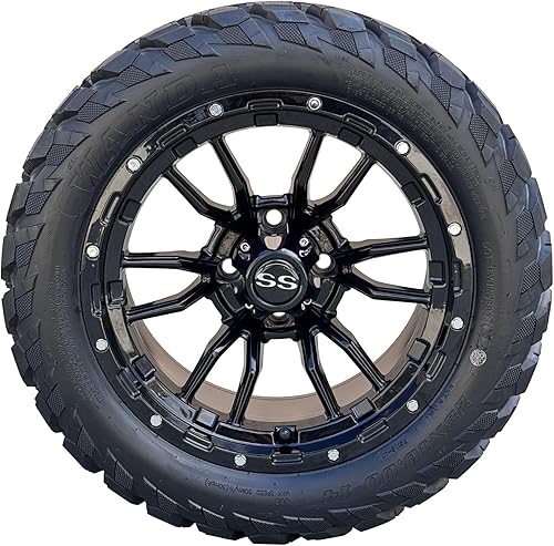 Vista 72 de Juego de 4 ruedas y neumáticos para carrito de golf Phantom en negro brillante de 14 pulgadas, neumáticos todoterreno de 23x10-14, certificación 14