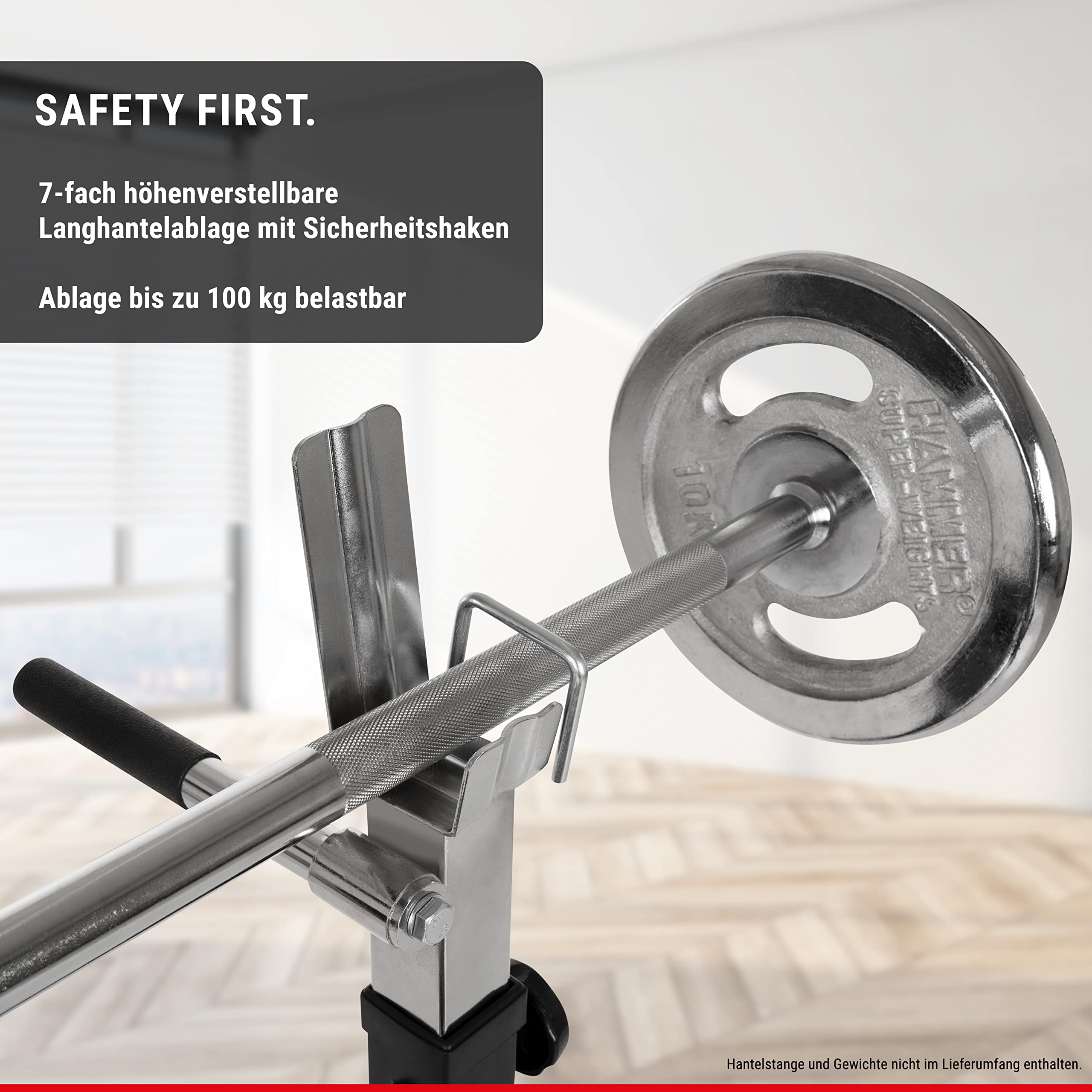 HAMMER Hantelbank Force 4.0 mit Rack, Hantelbank klappbar, Schrägbank, Flachbank, max. 180 kg Körpergewicht, Dipgriffe, Langhantelablage - Trainingsbank verstellbar Home Gym Bankdrücken