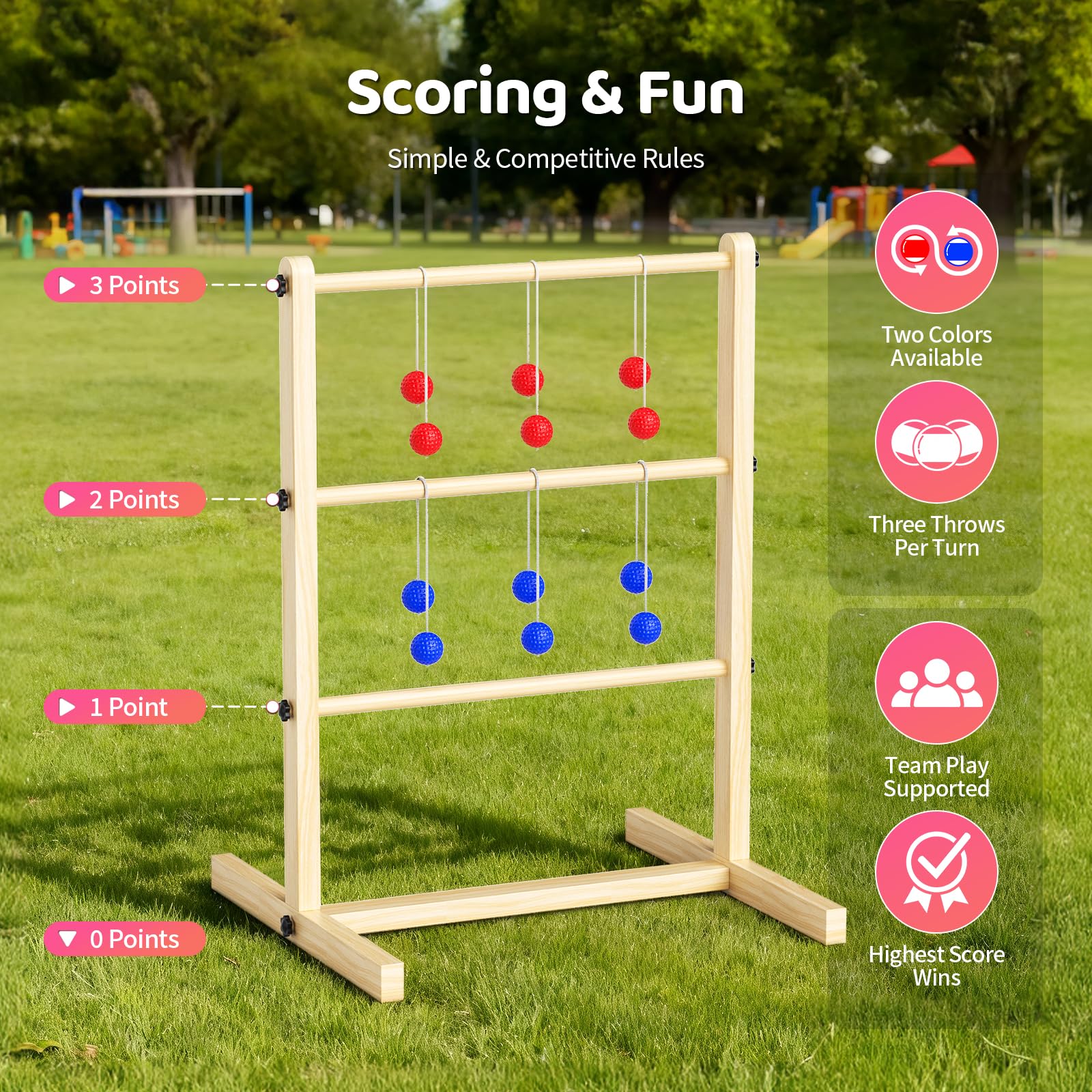 Leitergolf aus Holz, Leiterspiel mit Aufbewahrungstasche und Spielanleitung, Outdoor Wurfspiel, Geschicklichkeitsspiel für Erwachsene und Kinder ab 3 Jahren