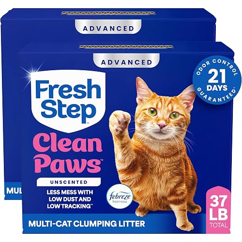 Fresh Step Advanced Clean Paws Multi Cat Clumping Cat Litter, 18.5 lb, 2 Pk | Low Tracking Granules for Less Mess, Scented with Febreze Freshness, Low Dust, Compatible with Most Auto Litter Boxes