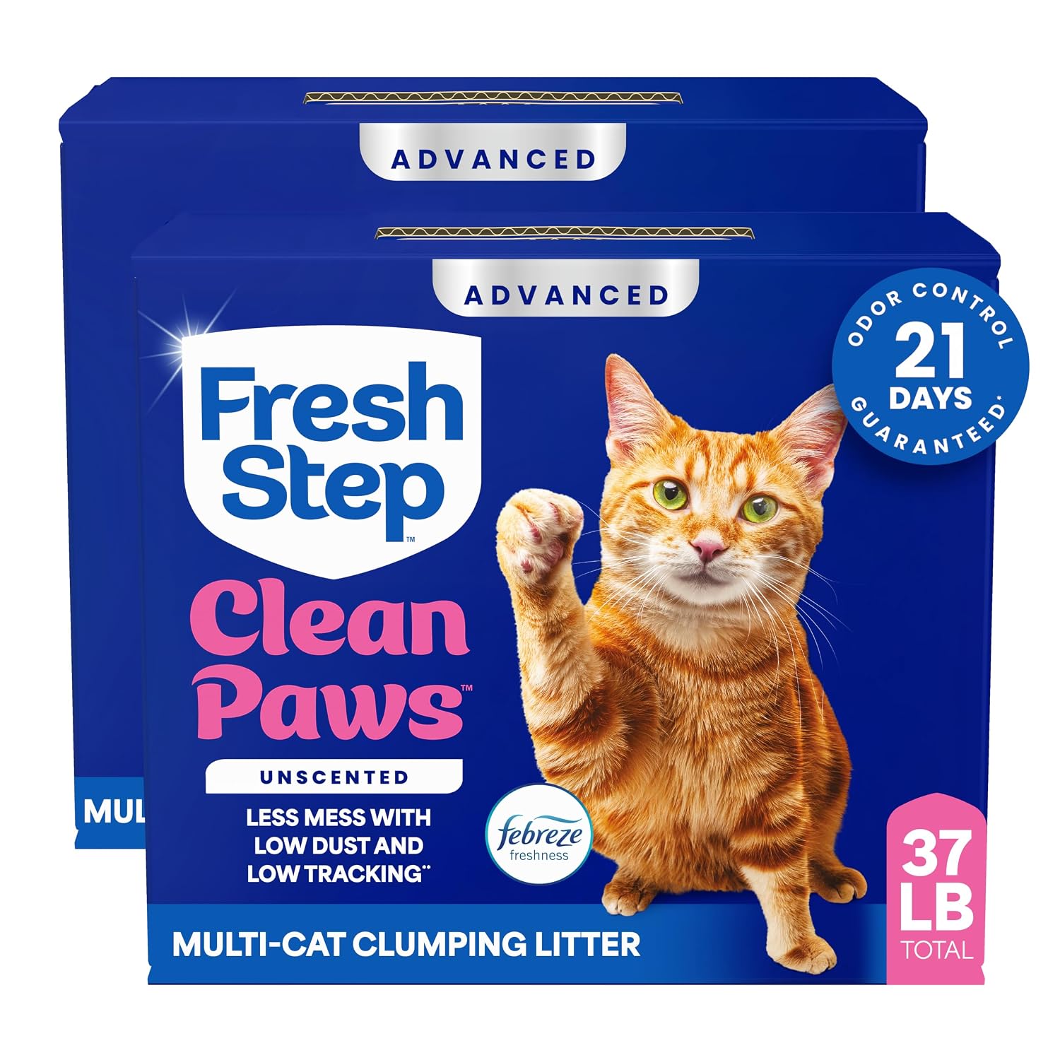 Fresh Step Advanced Clean Paws Multi Cat Clumping Cat Litter with Febreze Freshness, Low Dust, Odor Control with Ammonia Block Tech, Compatible in Automatic Litter Boxes, 37...