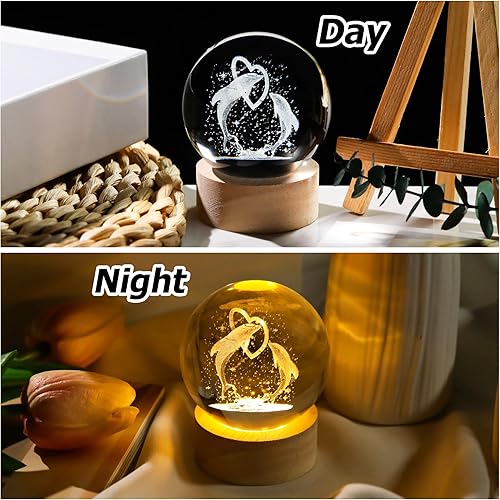 Miniatura 3 de 3D Butterfly Flower Crystal Ball with Wooden Light Base Glass Butterfly Figurine Gifts for Women Mom Butterfly Statue Home Decor on Mother's Day
