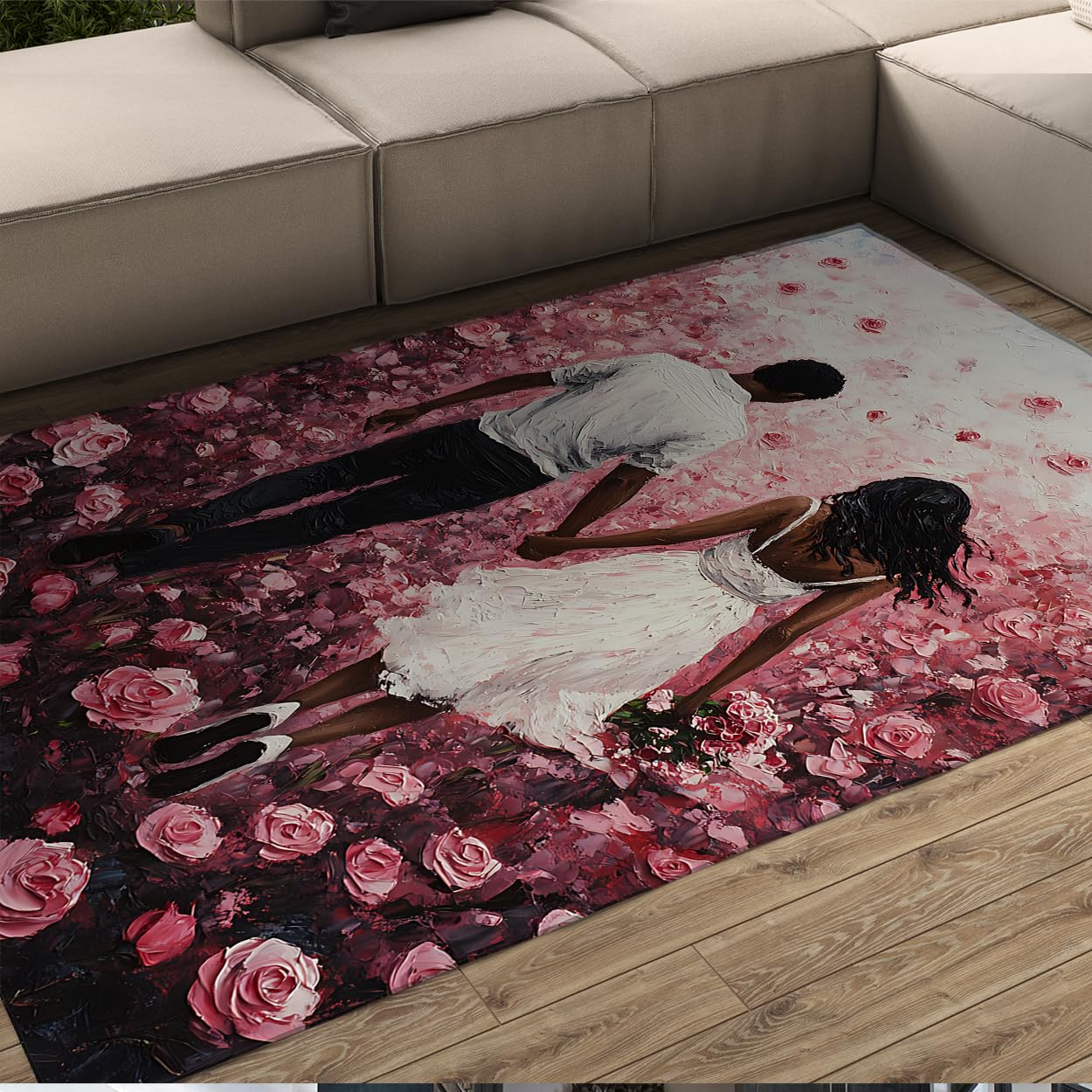 Tapis rose 120x180cm rectangulaire à motif floral pour une chambre de femme élégante