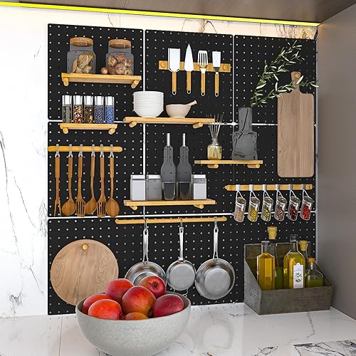 Miniatura 7 de Tablero de clavijas, paquete de 4 paneles de metal de color negro, organizador de pared con marco doblado, tablero grande y resistente para paredes,