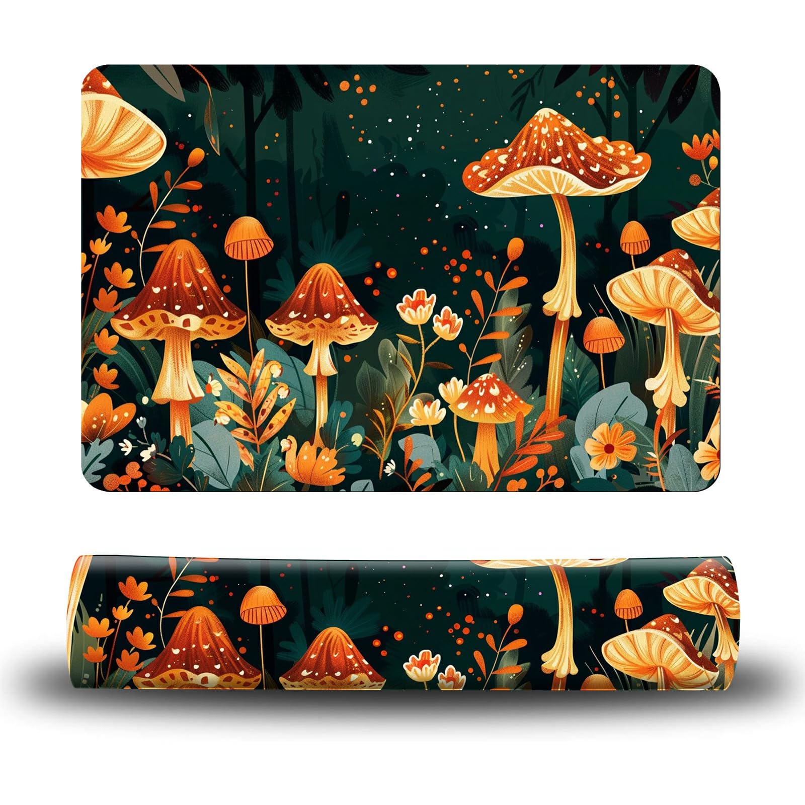 Dikoer Dog Food Mat, 19.6" x 23.6" Absorbent Pet Feeding Mat for Food and Water, Waterproof Diatom Mud Pet Placemat with Non-Slip Rubber Backing, Easy Clean Cat Bowl Mat for Floors - Orange Mushroom